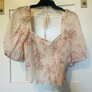H&M Pink Floral Puff Sleeve Blouse feminine cottagecore